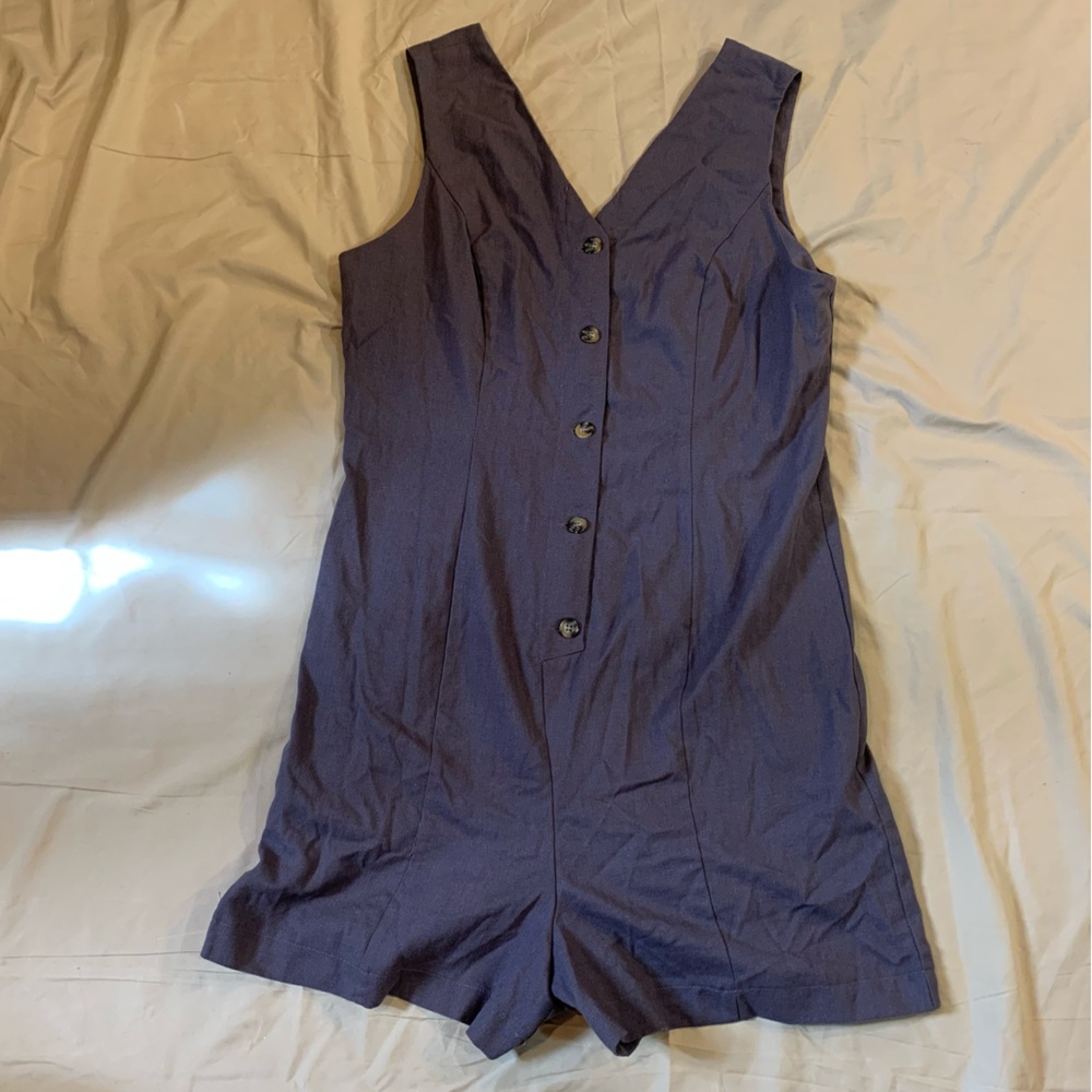 Sleeveless V-Neck Navy Romper